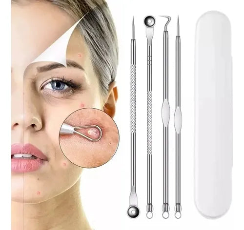 KIT REMOVEDOR EXTRACTOR PUNTOS NEGROS ESPINILLAS ACNÉ 4 PIEZAS FULL