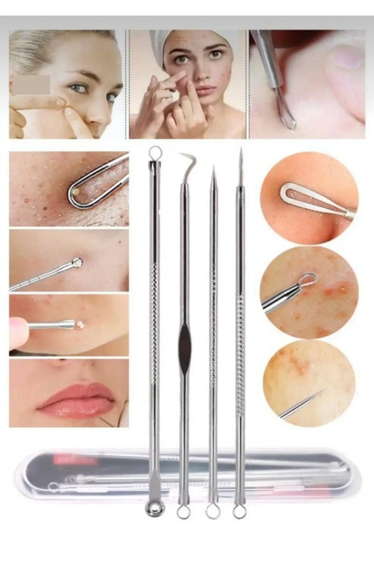 KIT REMOVEDOR EXTRACTOR PUNTOS NEGROS ESPINILLAS ACNÉ 4 PIEZAS FULL